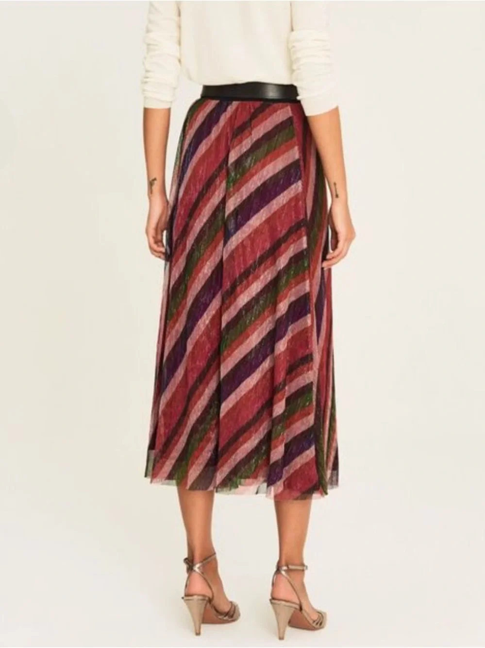 ba&sh Midnight Metallic Stripe Skirt Midi Length Size 3 or Large EUC